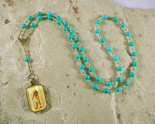 Wepwawet Prayer Bead Necklace in Stabilized Turquoise: Egyptian God of Possibilities, Opener of the Ways - Hearthfire Handworks 