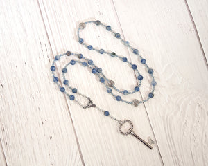 Frigga Prayer Bead Necklace in Blue Spot Agate: Norse Goddess of Wisdom, Weaving, Good Management