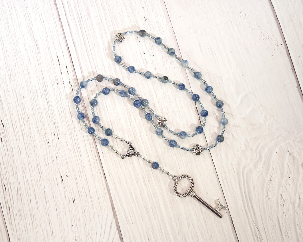 Frigga Prayer Bead Necklace in Blue Spot Agate: Norse Goddess of Wisdom, Weaving, Good Management