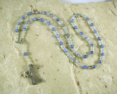 Frigga Prayer Bead Necklace in Blue Agate: Norse Goddess of Wisdom, Weaving, Good Management - Hearthfire Handworks 