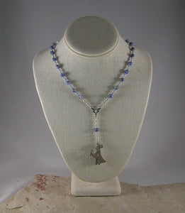 Frigga Prayer Bead Necklace in Blue Agate: Norse Goddess of Wisdom, Weaving, Good Management - Hearthfire Handworks 