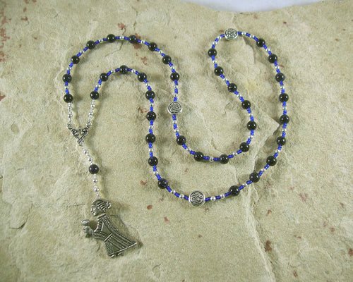 Frigga Prayer Bead Necklace in Blue Goldstone: Norse Goddess of Wisdom, Weaving, Good Management - Hearthfire Handworks 