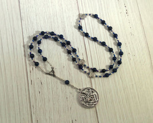 Odin Prayer Bead Necklace in Blue Tiger Eye: Norse God of Battle, Magic, Runes, Wisdom