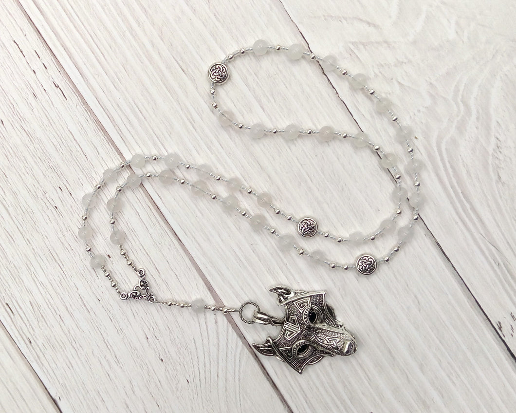 Skadhi Prayer Bead Necklace in Snow Quartz: Norse Goddess of Winter and the Wilderness