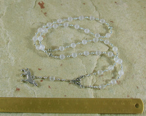 Skadhi Prayer Bead Necklace in Frosted Quartz: Norse Goddess of Winter and the Wilderness - Hearthfire Handworks 
