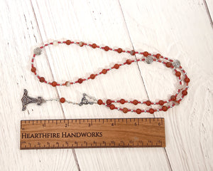 Thor Prayer Bead Necklace in Red Jasper: Norse God of Thunder, Protection, Fertility