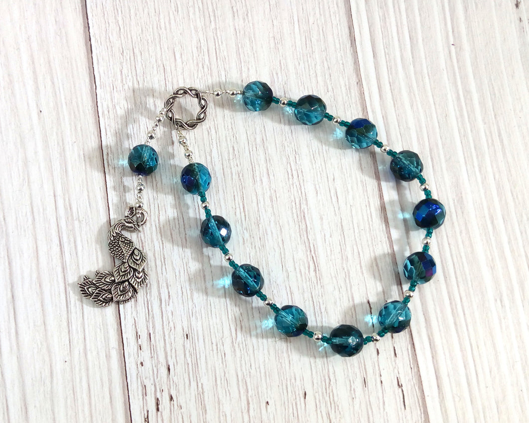 Hera Pocket Prayer Beads with Peacock: Greek Goddess of the Sky, Marriage, Queen of Olympus