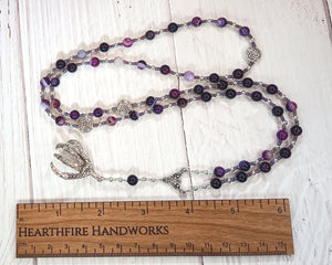 Baba Yaga Prayer Bead Necklace in Purple Stripe Agate: Slavic Witch of Folklore, Giver of Wisdom or of Wrath