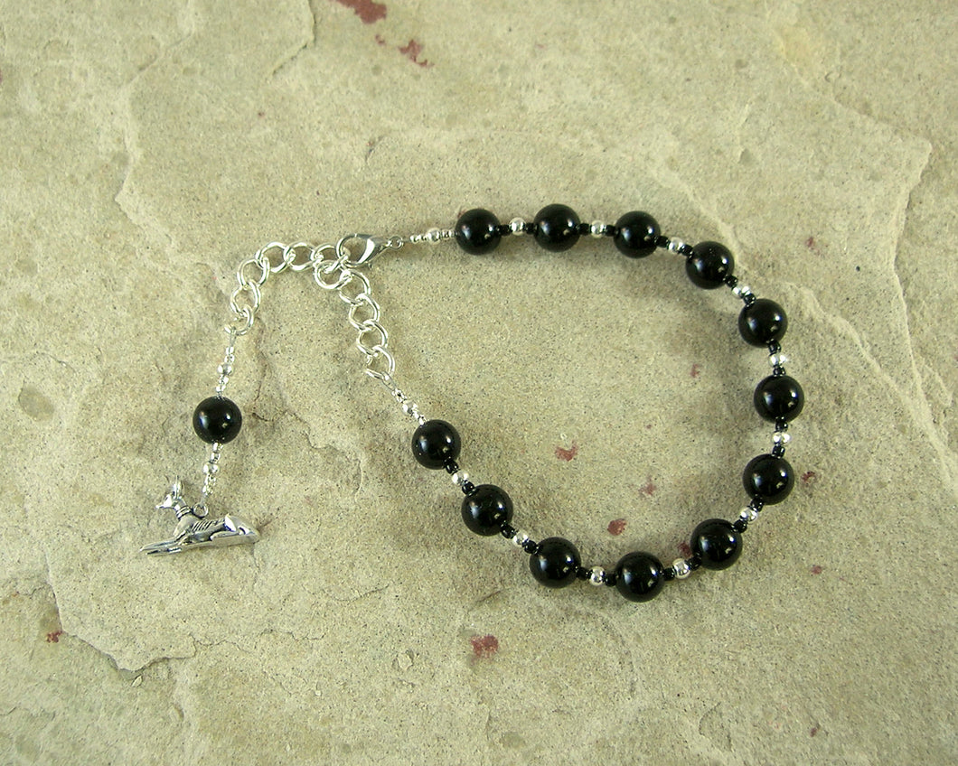 Anubis Prayer Bead Bracelet in Black Onyx: Egyptian God of the Underworld and the Afterlife, Guardian of the Dead - Hearthfire Handworks 
