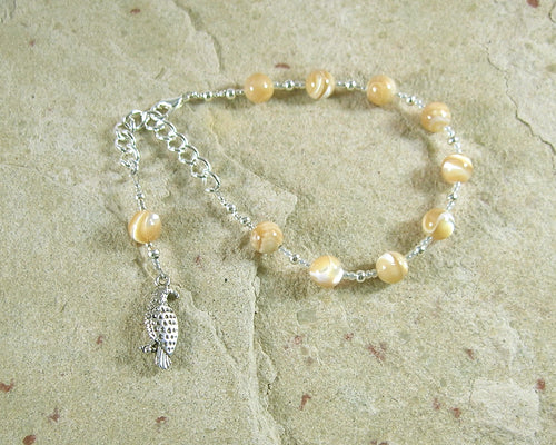 Freyja (Freya) Prayer Bead Bracelet in Mother of Pearl: Norse Goddess of Love, War, Passion, and Magic - Hearthfire Handworks 