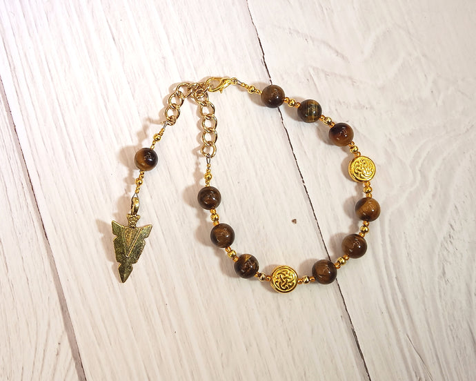 Lugh Prayer Bead Bracelet in Tiger Eye: Irish Celtic God of All Arts and Skills