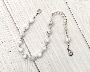 Ma'at Prayer Bead Bracelet in White Howlite: Egyptian Goddess of Truth, Justice, and Order