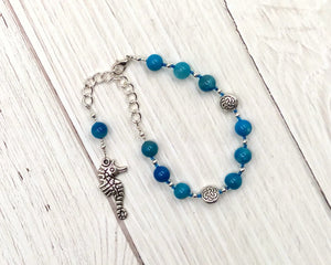 Manannan mac Lir Prayer Bead Bracelet in Blue Agate: Irish Celtic God of the Sea