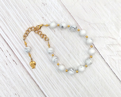 Persephone Prayer Bead Bracelet in White Howlite: Greek Goddess of Spring, Renewal, Death