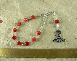 Thor Prayer Bead Bracelet in Red Agate:  Norse God of Thunder, Protector of Humanity - Hearthfire Handworks 