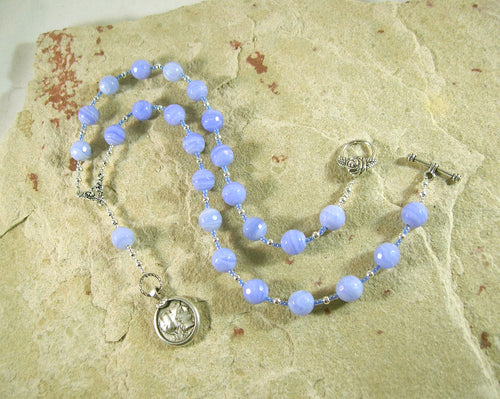 Athena Prayer Bead Necklace in Blue Lace Agate:  Greek Goddess of Wisdom, Weaving, War - Hearthfire Handworks 