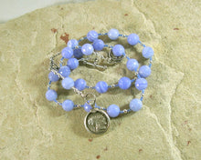 Athena Prayer Bead Necklace in Blue Lace Agate:  Greek Goddess of Wisdom, Weaving, War - Hearthfire Handworks 