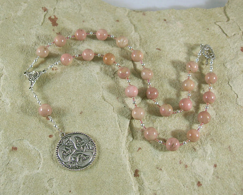 Freyja (Freya) Prayer Bead Necklace in Rhodonite: Norse Goddess of Love, War and Magic - Hearthfire Handworks 