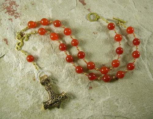 Thor Prayer Bead Necklace in Carnelian:  Norse God of Thunder, Protector of Humanity - Hearthfire Handworks 