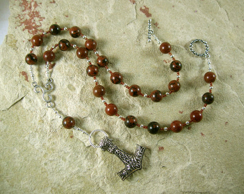 Thor Prayer Bead Necklace in Mahogany Obsidian:  Norse God of Thunder, Protector of Humanity - Hearthfire Handworks 