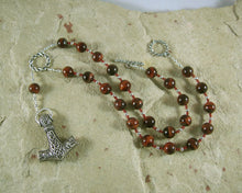 Thor Prayer Bead Necklace in Red Tiger Eye:  Norse God of Thunder, Protector of Humanity - Hearthfire Handworks 
