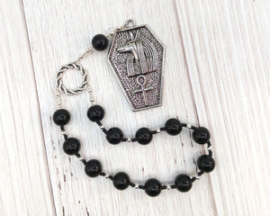 Anubis Pocket Prayer Beads in Black Onyx: Egyptian God of the Underworld, Guardian of the Dead