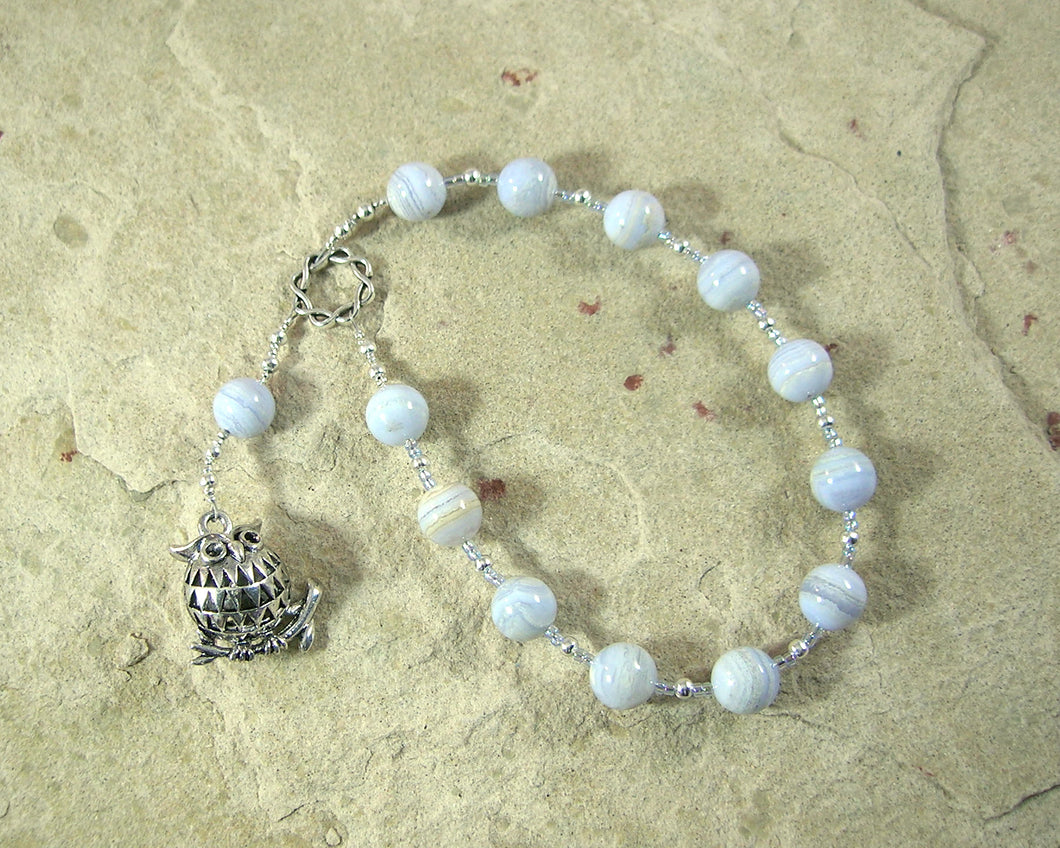 Athena Pocket Prayer Beads in Blue Lace Agate: Greek Goddess of Wisdom, Weaving, War - Hearthfire Handworks 