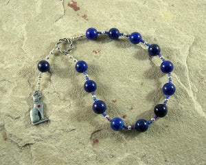 Bast Pocket Prayer Beads in Lapis Lazuli: Egyptian Goddess of Joy, Love, Music and Dance - Hearthfire Handworks 