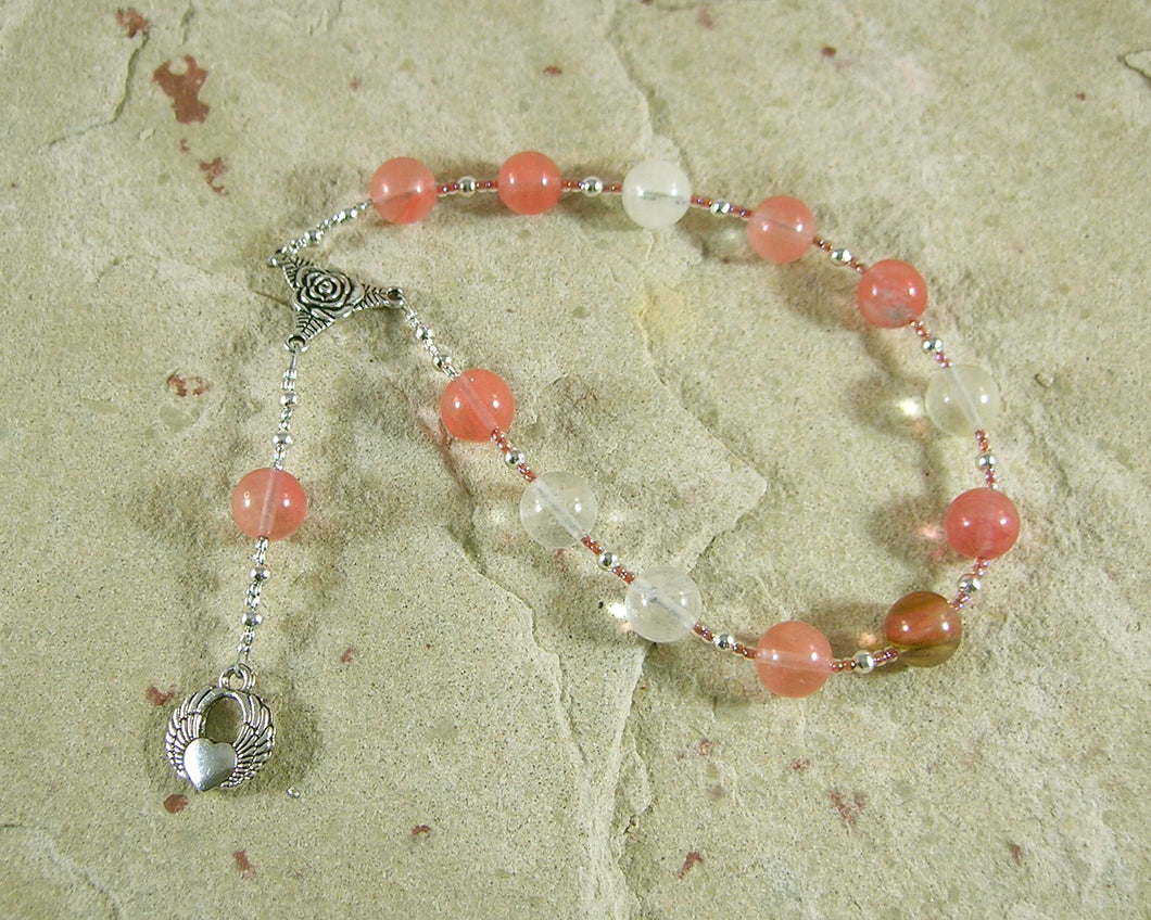 Eros Pocket Prayer Beads in Cherry Quartz: Greek God of Love, Lust, and Passion - Hearthfire Handworks 