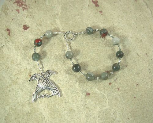 Odin (Woden) Pocket Prayer Beads in Bloodstone: Norse God of Battle, Magic, Runes, Wisdom