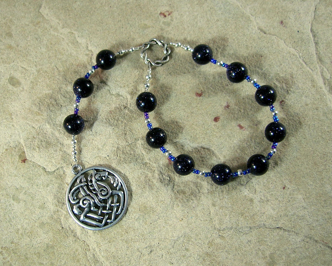Odin (Woden) Pocket Prayer Beads in Blue Goldstone: Norse God of Battle, Magic, Runes, Wisdom - Hearthfire Handworks 