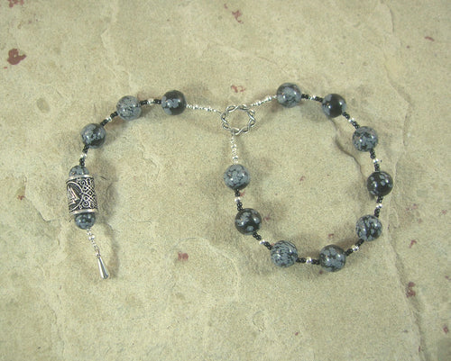 Odin (Woden) Pocket Prayer Beads in Snowflake Obsidian: Norse God of Battle, Magic, Runes, Wisdom