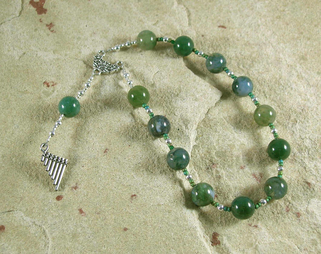 Pan Pocket Prayer Beads in Moss Agate: Greek God of the Forest, Mountains, Country Life - Hearthfire Handworks 
