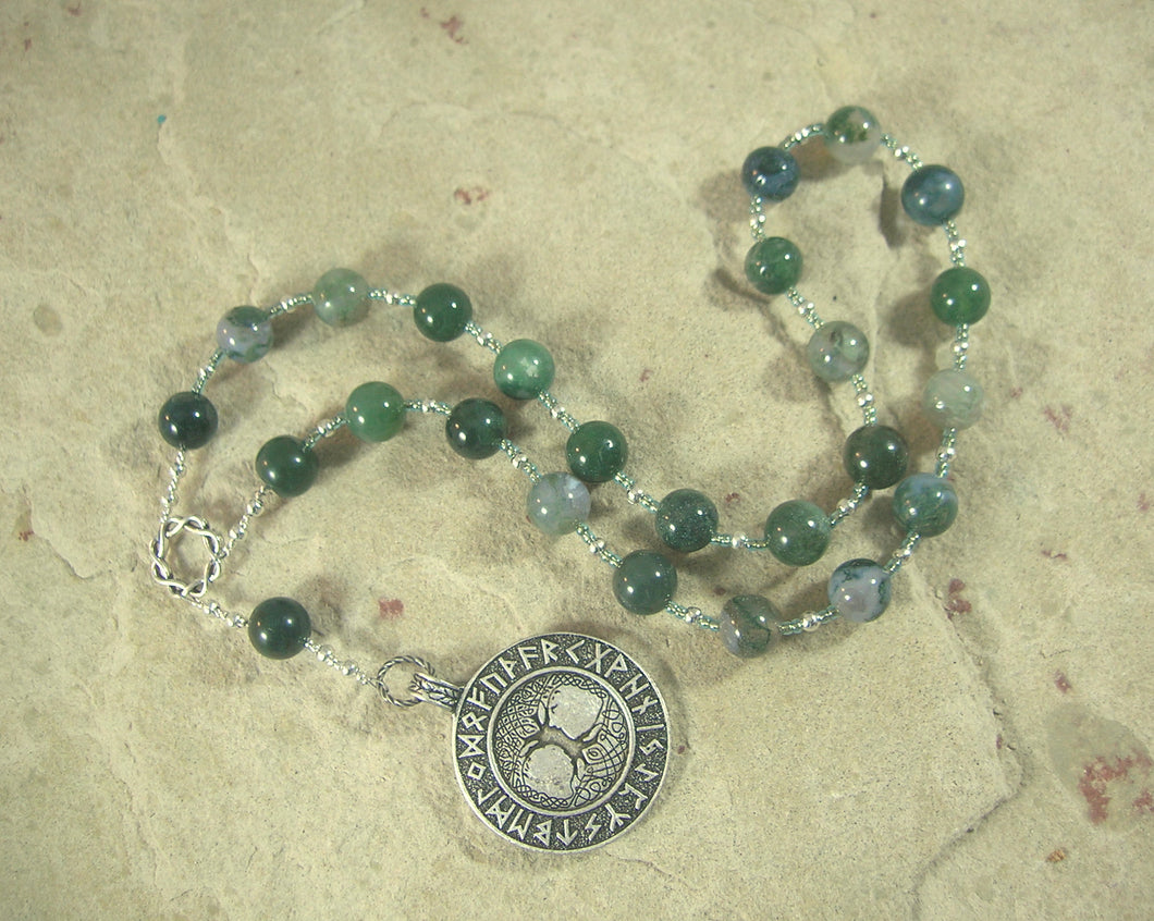 Rune Poem Meditation Beads in Moss Agate