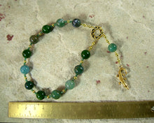 Sobek Pocket Prayer Beads in Moss Agate: Egyptian God of Fertility, Protection and the Military - Hearthfire Handworks 