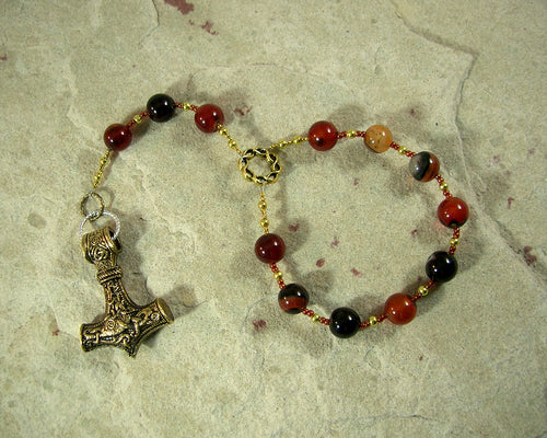 Thor Pocket Prayer Beads in Sardonyx: Norse God of Thunder, Protector of Humanity - Hearthfire Handworks 