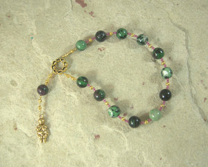 Goddess Prayer Beads with Venus of Willendorf/Fertility Goddess Pendant in Ruby/Zoisite