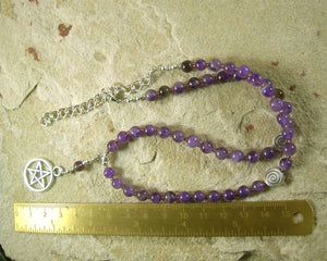 Pentacle Meditation Bead Necklace in Amethyst (Adjustable) - Hearthfire Handworks 